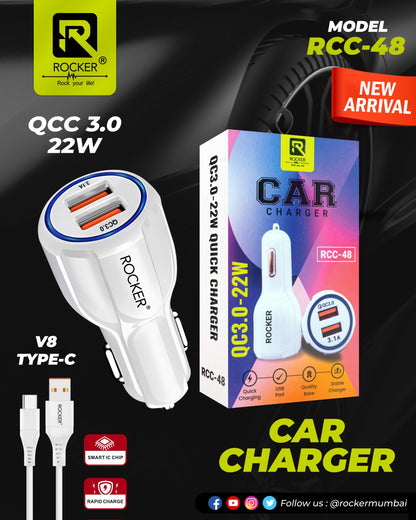 Rocker RCC-48, Car charger, QC3.0-22W Quick Charging