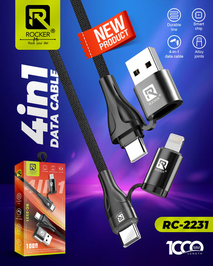 Rocker RC- 2231  4 IN 1 Data Cable , 1000 mm , Alloy Joints