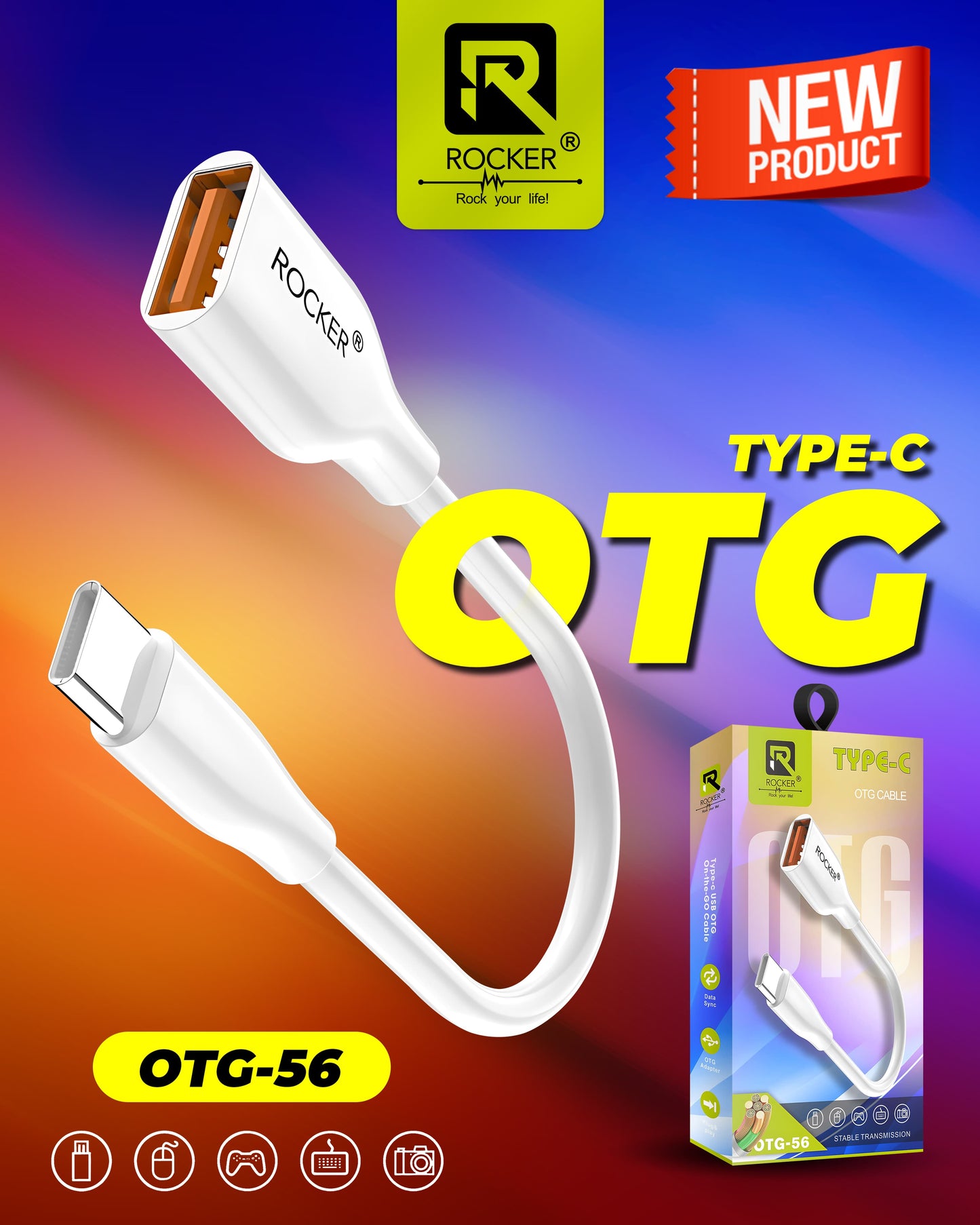 Rocker OTG- 56 , OTG Cable , Type -C , Data Sync