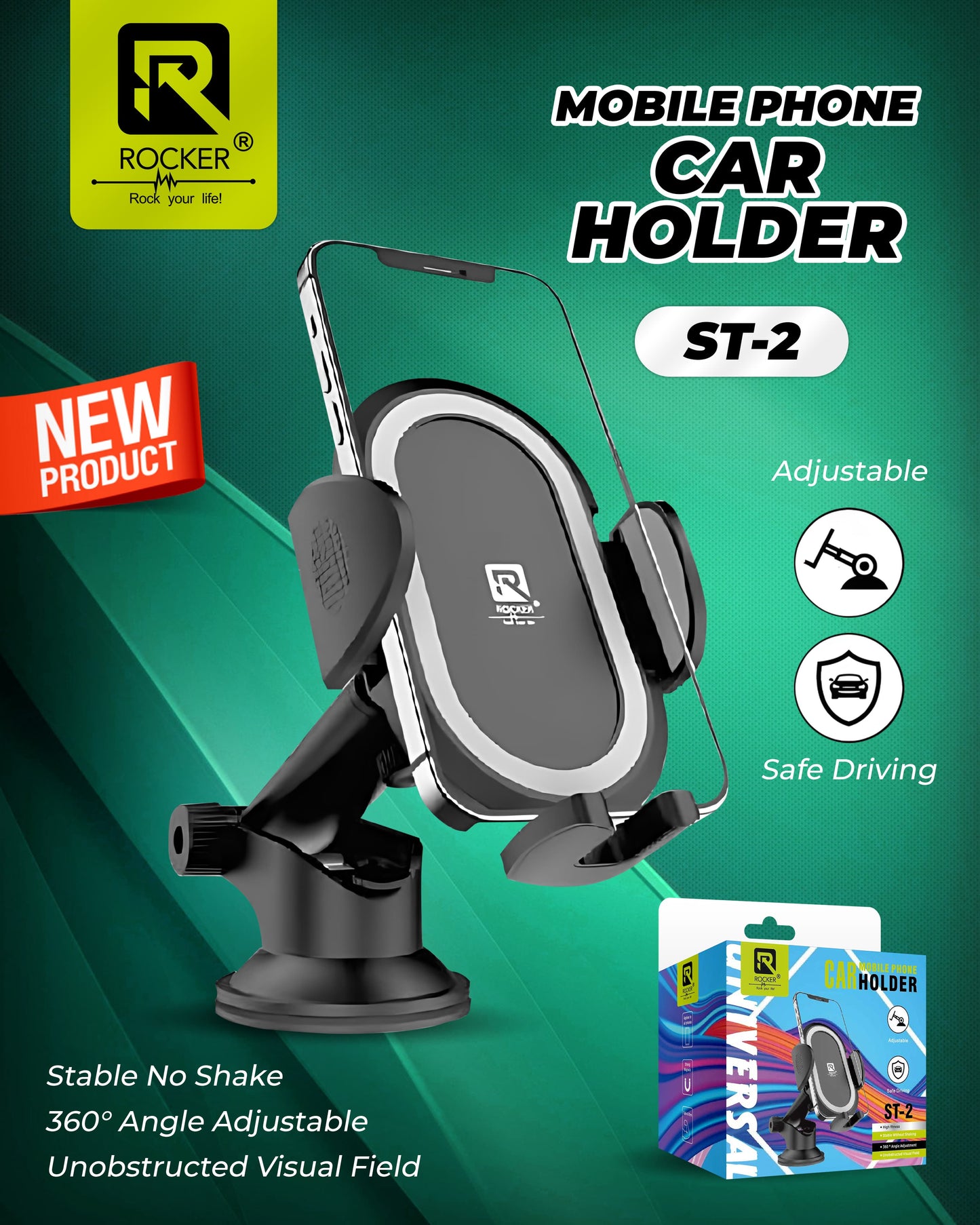 Rocker ST-2,  Car Mobile Phone Holder , 360 degree Angle Adjustment