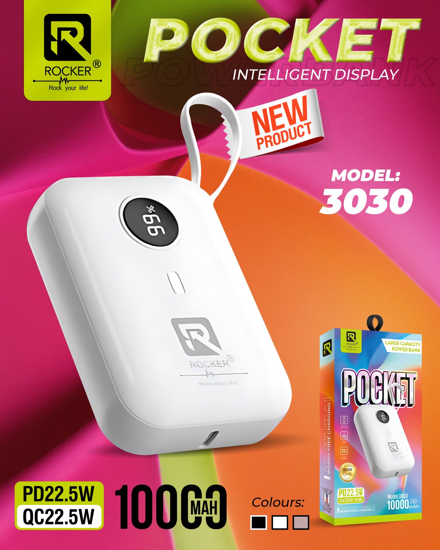 Rocker 3030 Pocket Intelligent Display , Power Bank , 10000mAh,