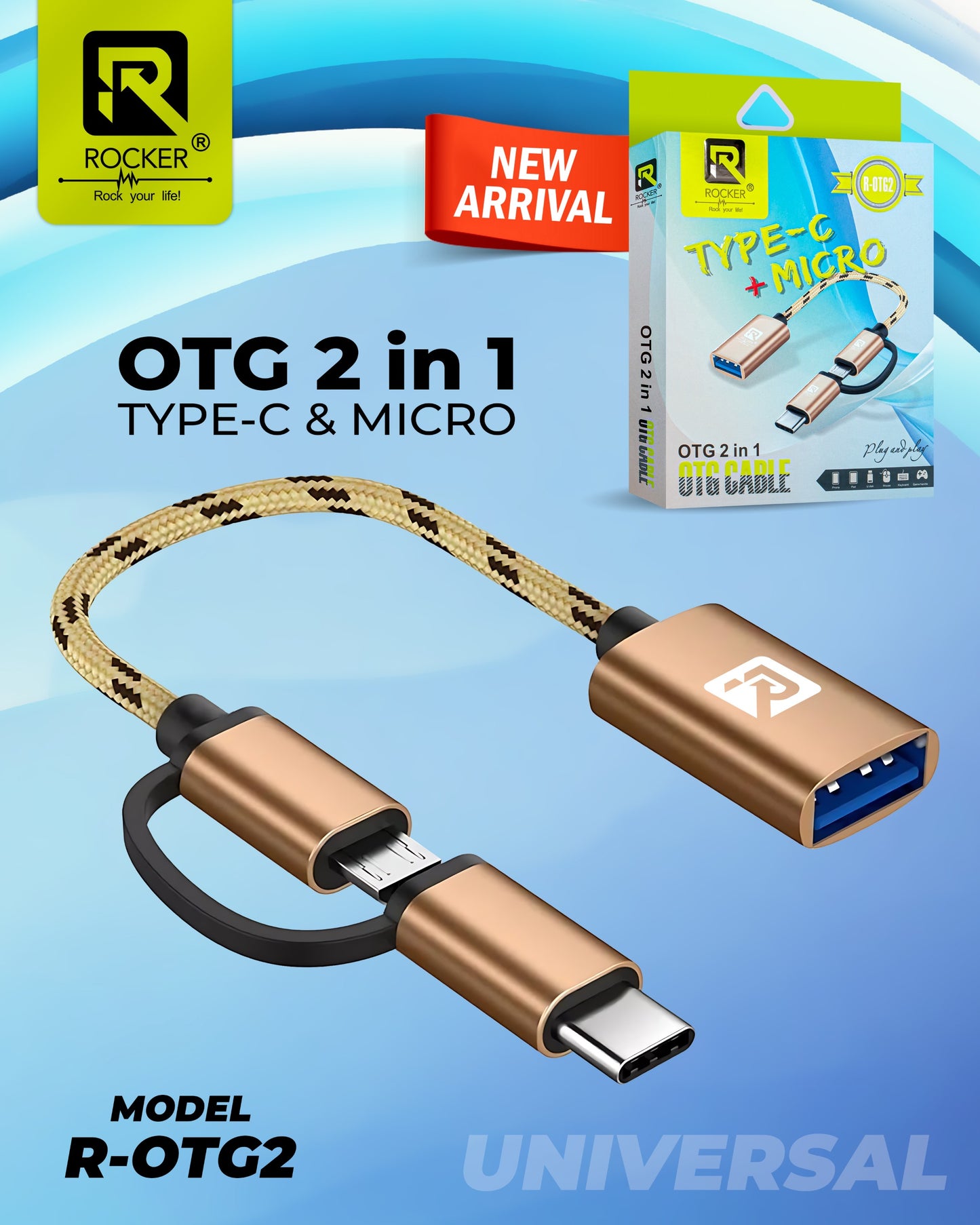 Rocker R-OTG2 , Universal OTG 2 IN 1 Type-C Micro Cable