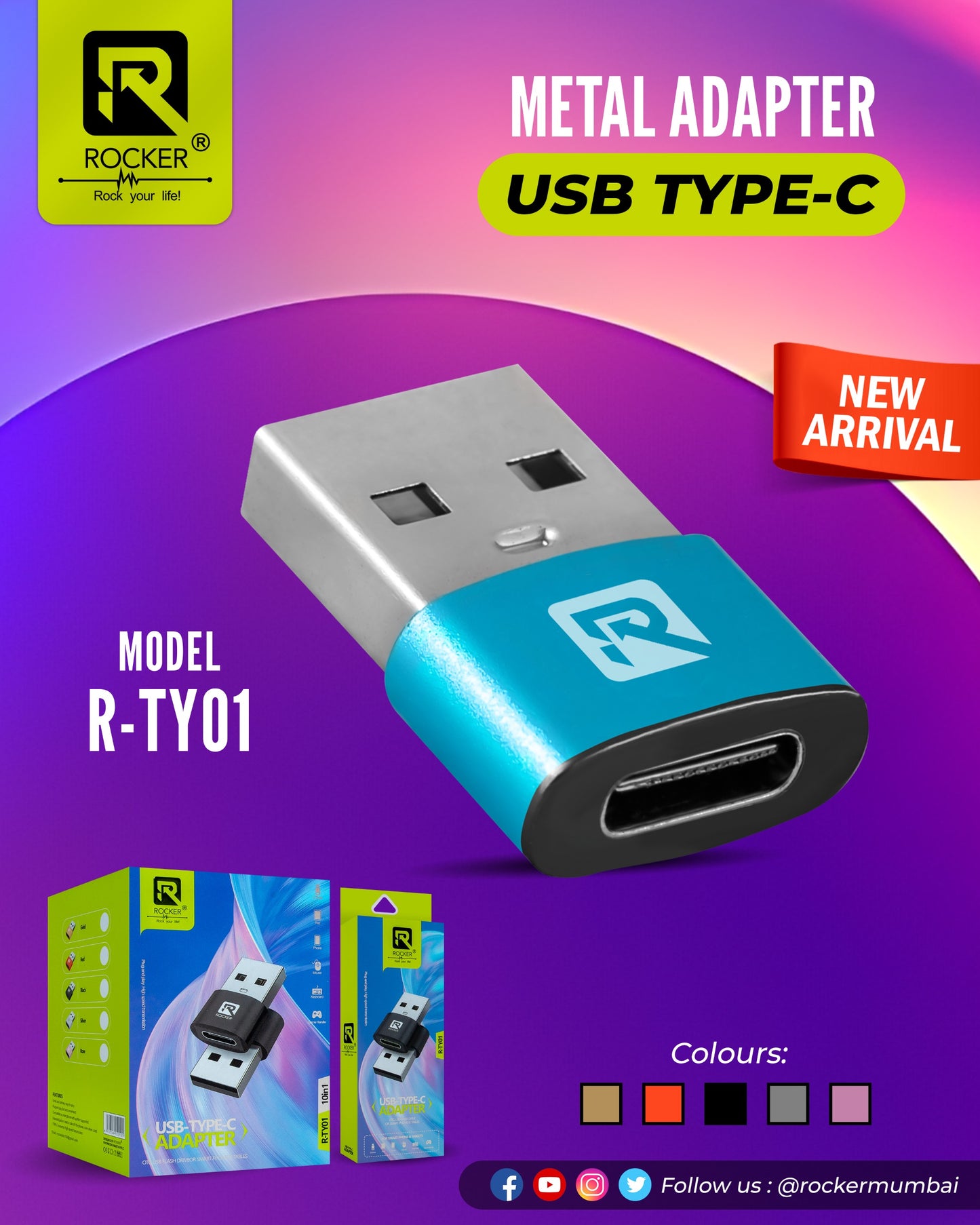 Rocker R-TY01 , Metal Adapter USB , Type - C, 10 in 1