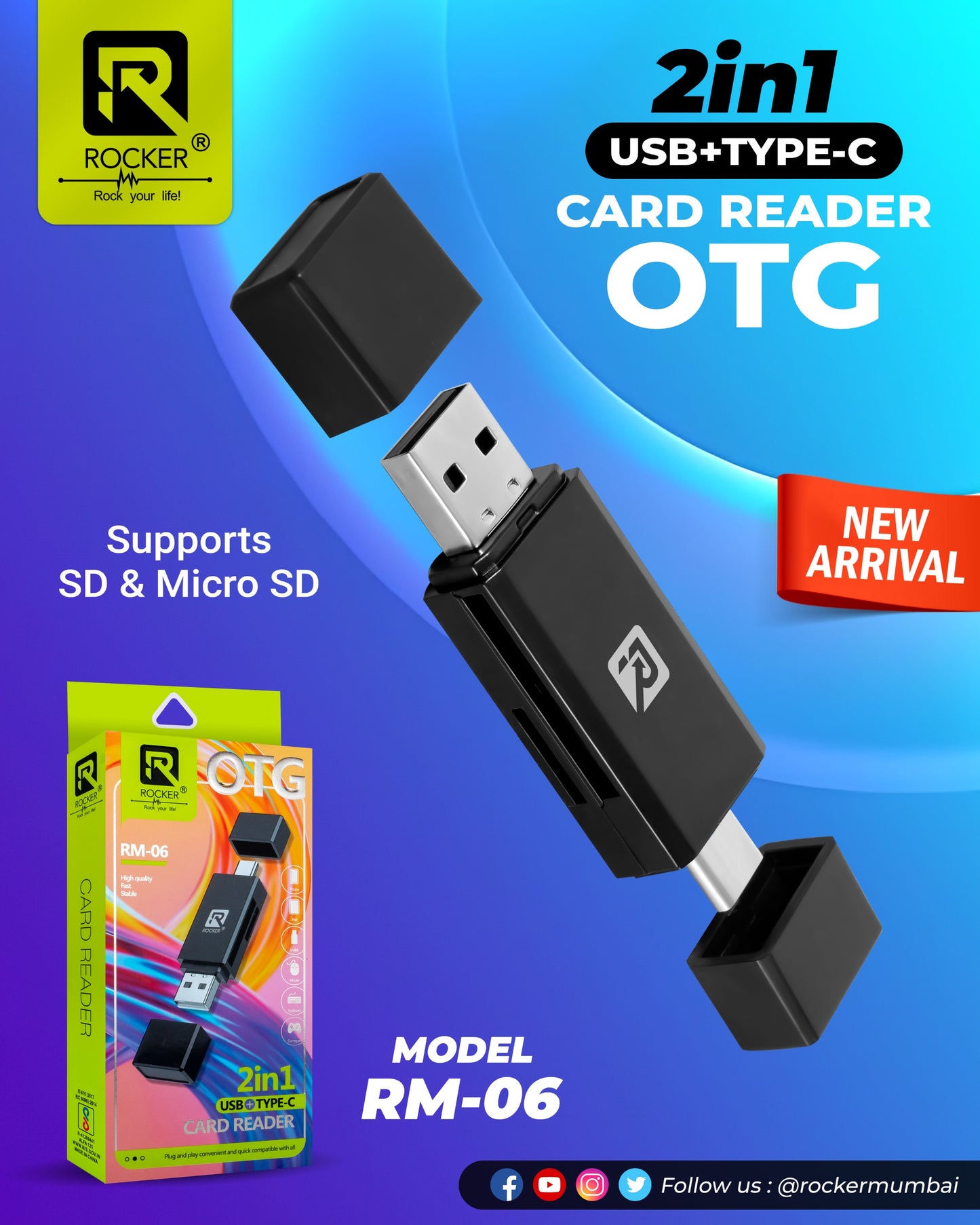 Rocker RM-06 , 2 IN 1 USB+MICRO Card Reader OTG,