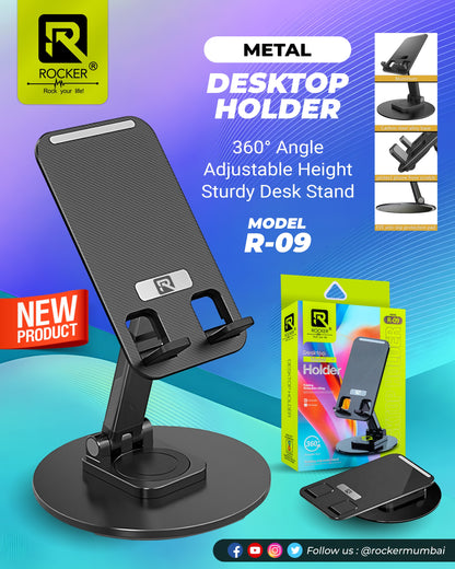 Rocker R-09 , Metal Desktop Holder  , 360 degree Angle Adjustable