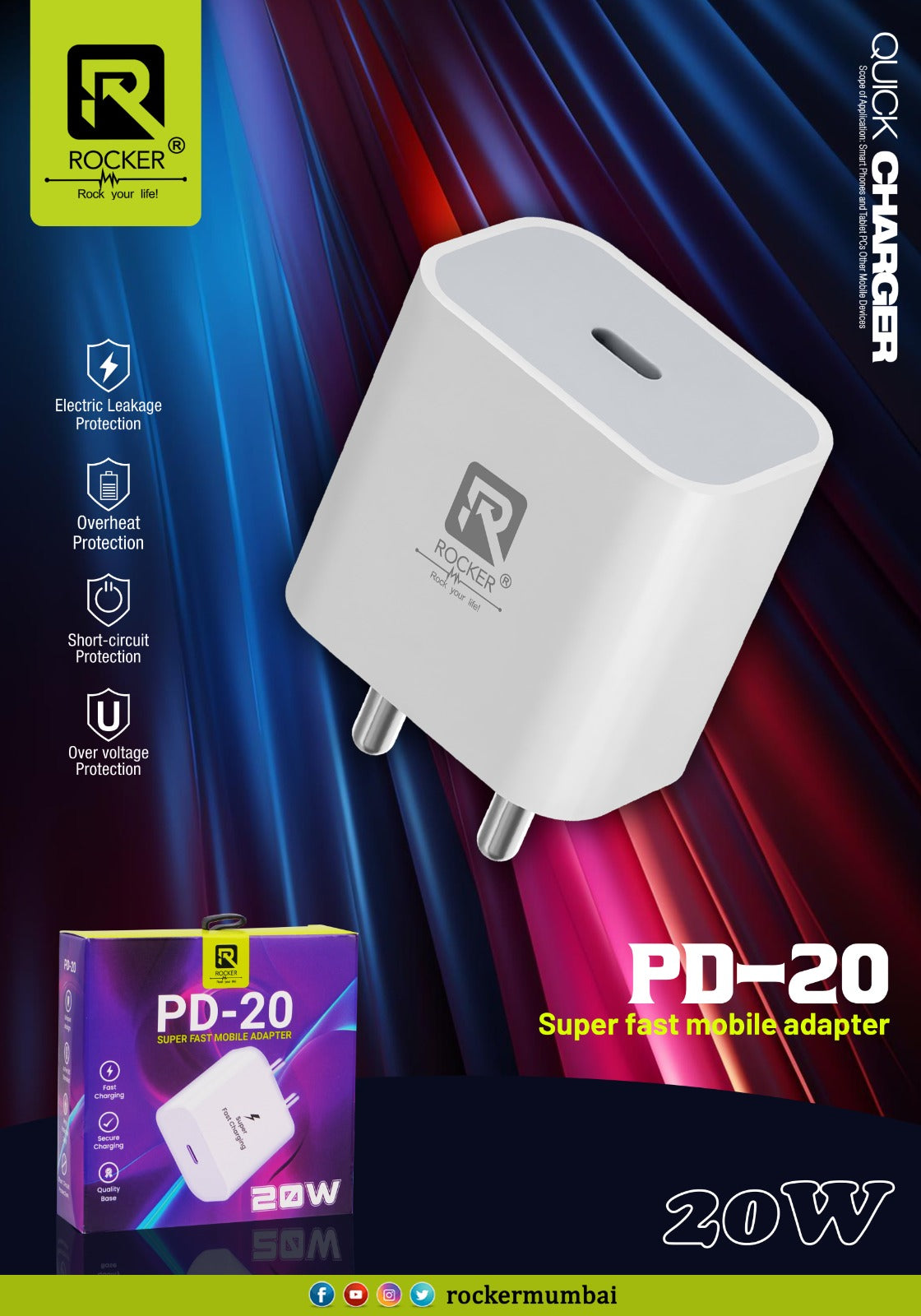 Rocker PD-20, Super Fast Adapter for Mobile Phone, 20W