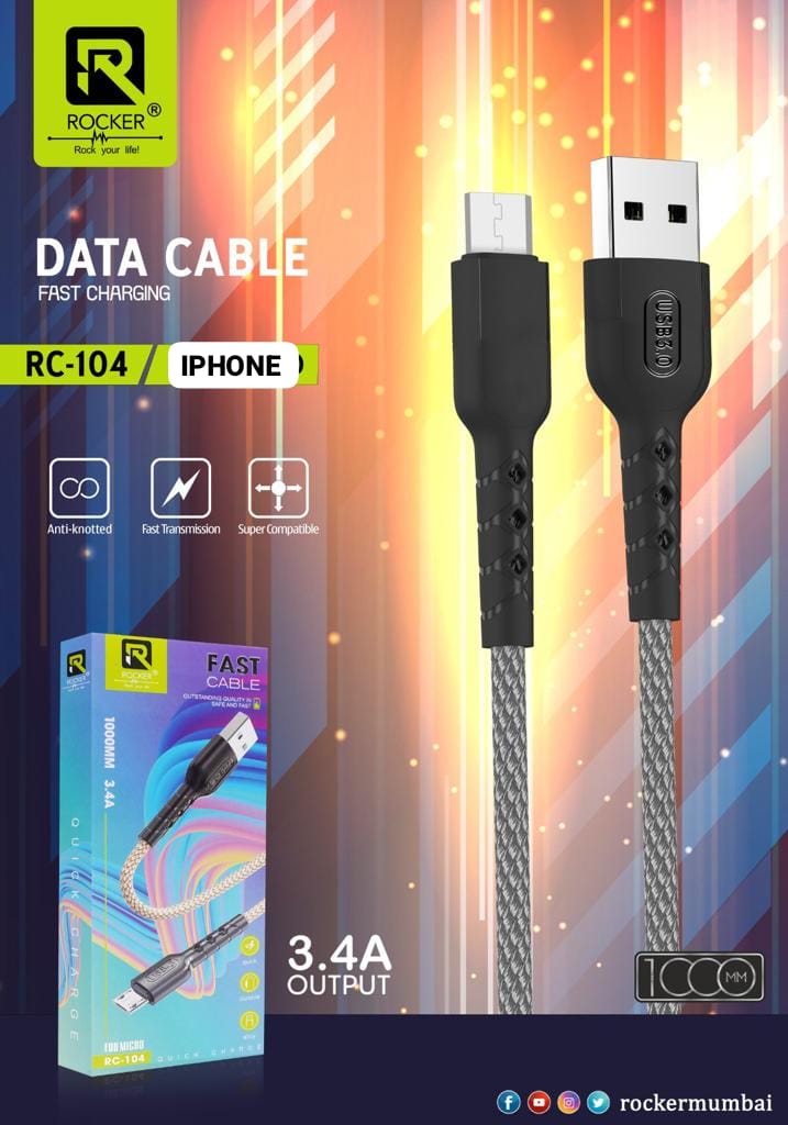 Rocker RC-104 , 3.4 Output, 1000MM, Data Cable For Iphone