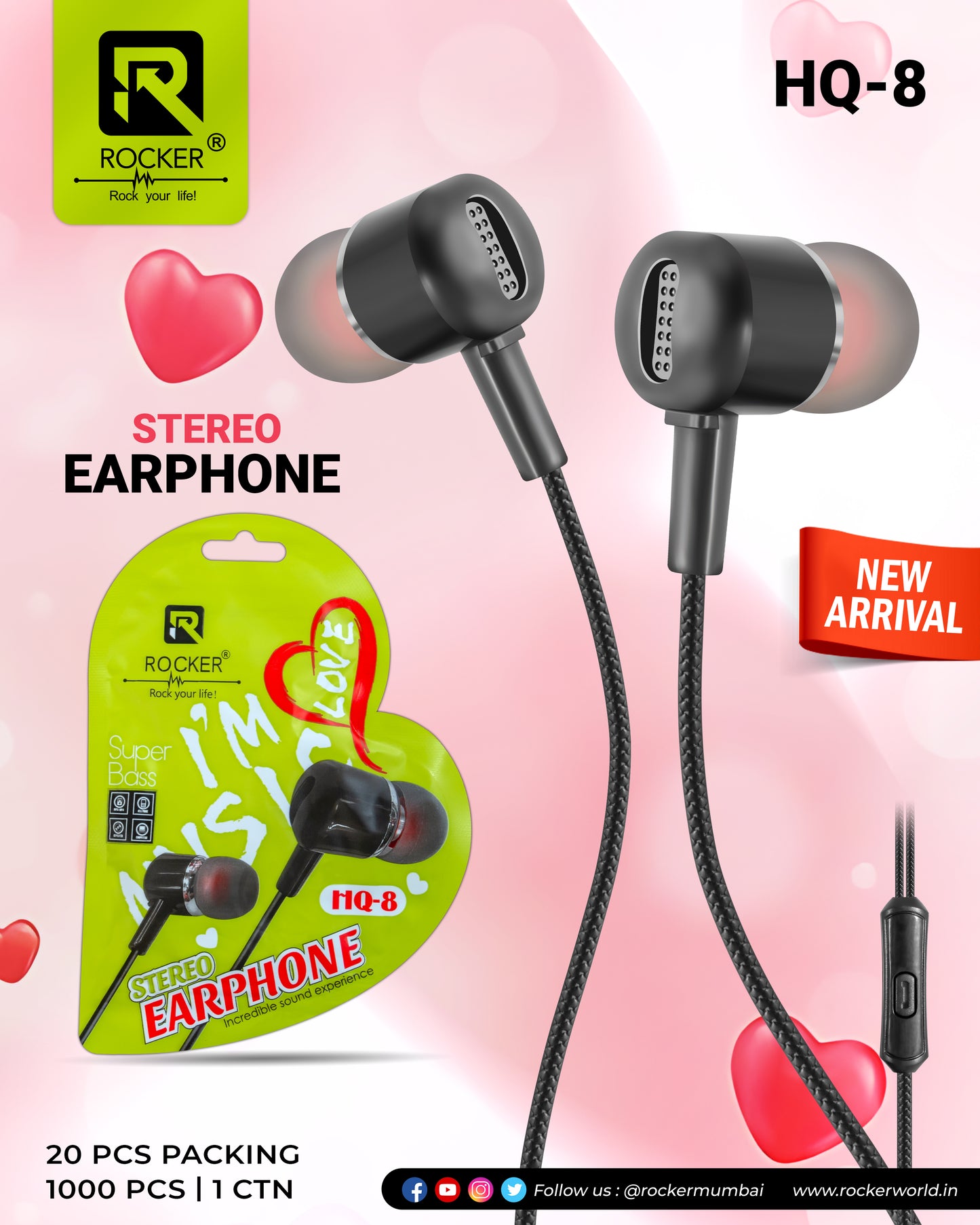 Rocker HQ-8 , STEREO Earphone, super bass